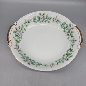 Regal China Virginia Serving Bowl Porcelain Japan White Gold Trim Green Roses